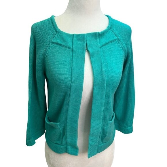𝅺talbots💚green Cropped Cotton Open Front Cardigan Size S - Picture 1 of 9
